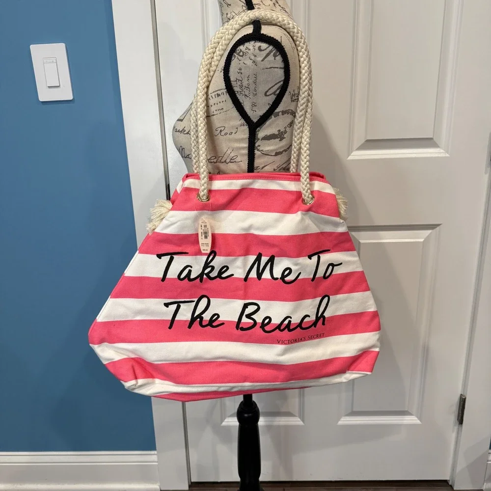 Victorias Secret Take Me To The‎ Beach Striped Rope Handle Tote Bag NEW